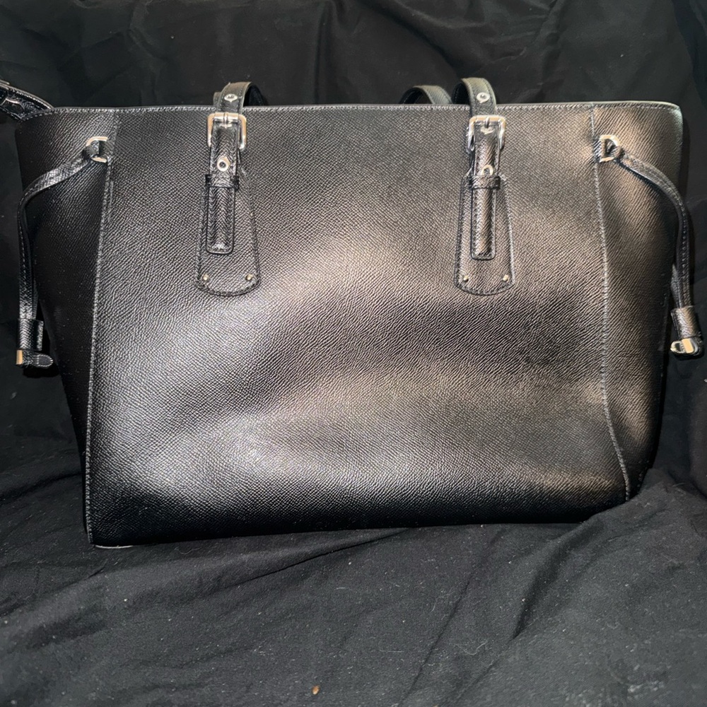 Michael Kors Black Saffiano Leather Jet Set Tote MK Charm Shoulder Bag - Picture 4 of 6